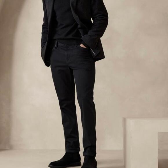 Banana Republic Men's Size 36x32 The Traveler Slim Fit Black Pants - Picture 1 of 8